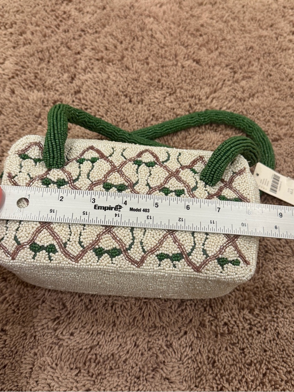 NWT new Anthropologie beaded box shaped shoulder bag green bows white - Picture 16 of 17